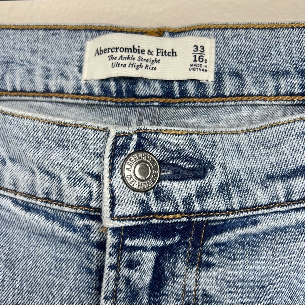 Abercrombie & Fitch The Ankle Straight Ultra High Rise Jeans Knee Patch 33 16s - Picture 7 of 16